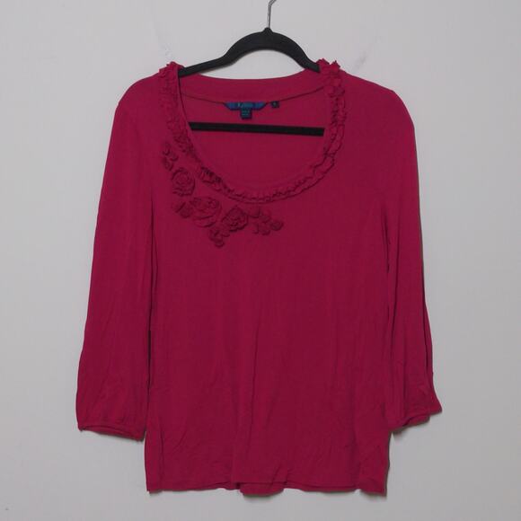 Boden Floret Ruffle Trim Tee in Fuchsia - Size M (UK 16) - EUC - Picture 2 of 7